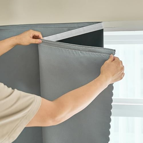 AJAZZ 100% Blackout Self Adhesive Curtains Small Window Short Temporary Blackout Curtains Easy to Install Used for Bedroom Kitchen Window Cover (Silver, 35 W x 48 L) 1 Panel