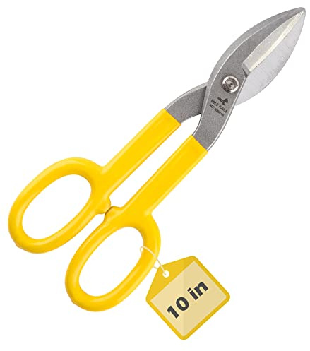DOWELL 10” Tin Snips Metal Cutters with Flat Blade, with Comfortable Yellow Rubber Handle for DIY Handyman,Roofers, Mechanics, Homeowners