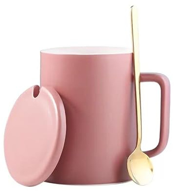FülleMore 450ml Kaffeetasse mit Deckel und Löffel Kakaobecher Teetasse Milchbecher Porzellanbecher als Geschenk für Mutter Oma Freundin Liebespaar Kollegin Männer (Lila+Beige)