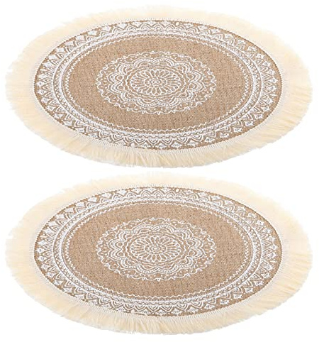 Alipis 2pièces Sets De Table Ronds Coton Lin Tissés avec Franges Décoratives Résistants Chaleur pour Mariage Dîner Maison Lot de Style Nordique Boho
