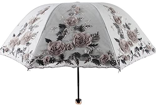 COTCLO Umbrella Flower Umbrella For Women Summer Parasol Folding Sun Garden Umbrella Portable Lady Beautiful Beach Paraplu-Black