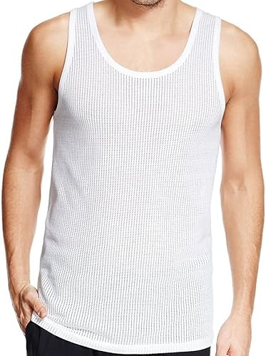 Airtex Hommes Lot de 3 Débardeurs en Maille sans Manches en Coton pour Gym - Confortables - Maille Pêcheur - Maillots de Bain, blanc, XL