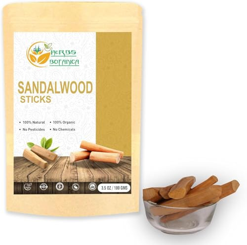 Herbs Botanica Sandalwood Sticks Natural Chandan Ki Lakdi Sacred Sandalwood Sticks: Aromatic Bliss Spiritual Serenity Incense Havan, Holy Sticks, Mediation Yoga Pooja Tikka 3-4 inch Sticks 3.5 oz