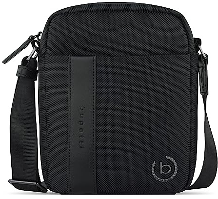 bugatti Nero, Herren Umhängetasche mit Lederakzenten, Schultertasche, Messenger Bag, schwarz