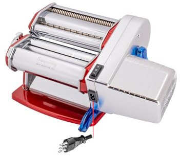 Imperia Electric Ligne Classique Machine à pâtes électrique Fabrique en Italie. Machine à pâtes fraîches avec moteur électrique. Laminatrice électrique Lasagnes, Tagliolini, Fettuccine. (Rouge)