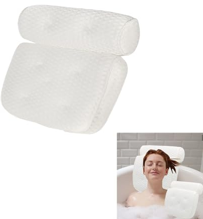 Badewannenkissen, 4D Atmungsaktives Wannenkissen, Badekissen Badewannen 7 Saugnäpfen Bath Whirlpool Kissen Duschkissen Nackenkissen Spa Komfort Nacken Pillow Gift (Weiß)