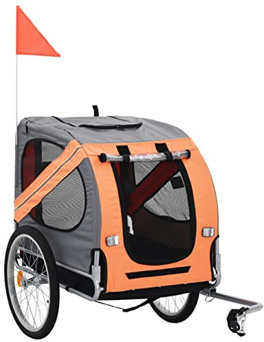 Gecheer Hunde-Fahrradanhänger Klappbar Hundeanhänger Oxford-Gewebe mit Stahlrahmen Orange und Grau 137 x 73 x 90 cm (L x B x H)