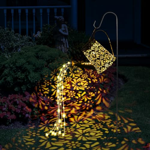 Regadera con Luces solares Hadas decoración jardín regadera Luces, guKKK regadera Luminosa Solar Exterior, IP65 Impermeable, Solar LED Exterior con Soporte Luces (B)