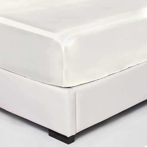 Wotcsil Satin Spannbettlaken 180x200cm Beige für Matratze Boxspringbett Topper bis 30 cm Satin Seide Spannbetttuch Bettlaken Elastisch Deluxe Unifarben Spannbetttuch Polyester-Satin