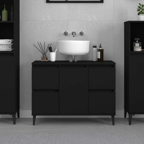 Vopese Waschbeckenunterschrank Unterschrank Badschrank Waschtischunterschrank Badezimmerschrank mit 4 Schubladen und 1 Fach Badschrank Schwarz 80x33x60 cm Holzwerkstoff Badmöbel