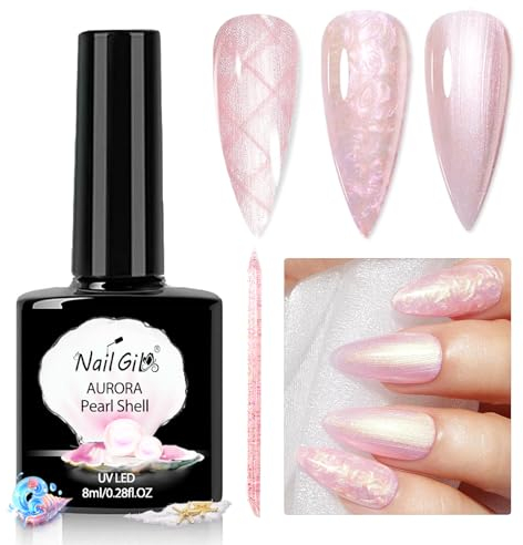 NAILGIL Pearl UV Gel Nagellack - 6 Farben weiß Perlmutt Nagel lack Lack Aurora Spirale Schimmer mit Thread Shell Nagel Maniküre Pearl Gel Nail Polish, Perlrosa
