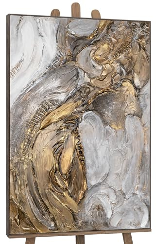 YS-Art XXL Abstrakt Acryl Gemälde auf Leinwand mit Rahmen Kostbarkeit handgemalte Wandbilder Wohnzimmer Wohndekor Barock Stil Bilder echte Kunst 140x100 cm