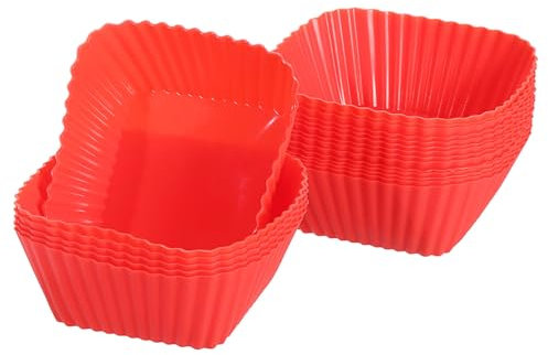 QUARKZMAN 18 Piezas Moldes de Silicona para Magdalenas Moldes de Silicona Cuadrados Antiadherentes para Hornear para Cocinar Huevos Hornear Magdalenas y Hacer Pasteles (Rojo)