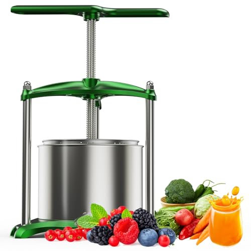 EJWOX Manual Cheese Press, 1.6 Gallon Heavy Duty Food Press for Cheese, Tofu & Vegetable Dehydration – Stainless Steel Basket Herb & Tincture Press with Filter Bags, Not for Hard Fruits