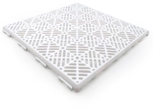 12 Baldosas Autoventiladas Blanco ≈1m² Suelos Piscinas Terrazas Baños | Losetas autoventiladas para mejorar higiene, ventilación y drenaje de zonas húmedas. Sin herramientas. 30x30x1,5cm.