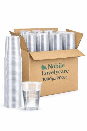 NOBILE LOVELYCARE 1000 Bicchieri plastica trasparenti 200cc bicchieri monouso per acqua e bevande 10conf da 100pz bicchieri da bar feste ed eventi