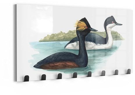 DEQORI Wandgarderobe Glas & Metall | Motiv Eleganz auf dem Wasser | 60x30 cm | Design Haken-Leiste modern | Garderoben-Paneel für Flur, Wohnzimmer & Schlafzimmer | magnetisch & beschreibbar