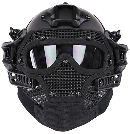 ANSNOW Pj Fast Helm Airsoft Paintball Schutzhelm Vollgesichtsmaske Molle Mesh Atmungsaktive Schutzbrille Für Militär Cs Paintball Schießen, Jagen, Radfahren, Motorradfahren, Outdoor-Sport/Bk