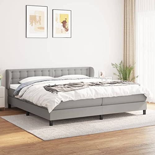 IKAYAA Boxspringbett 200x200 mit matratze Bett komplett 200x200 mit matratze und lattenrost Polsterbett Bettgestell mit Lattenrost und Kopfteil -Hellgrau-200 x 200 cm-2