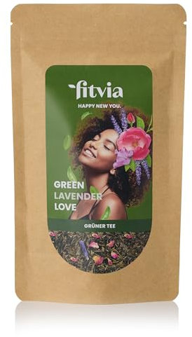 fitvia Grüner Tee Green Lavender Love: loser Tee, Lavendel, Rosenblüten - echte Blüten, ohne Zuckerzusatz, 100g