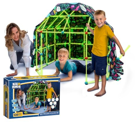 Big Minds - Construye Tu Cabaña Brilla En La Oscuridad | Kit Construcción Fuertes para Niños | Kit construccion niños 130 Piezas | Cabañas para Niño Infinitas Formas | Regalo Niño 5 Años