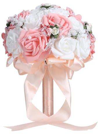 Gigicial Hochzeitssträuße, künstliche Rosen, Blumen, lila Brautstrauß, Heimdekoration, Brautjungfernstrauß, für rustikale französische Vintage-formelle Hochzeitskirche, (Pink)