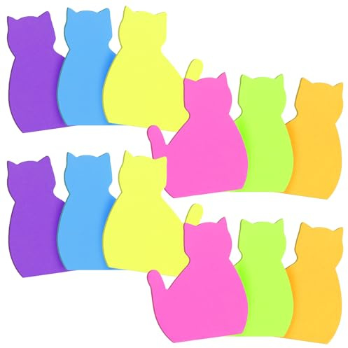 Oruola 12 Pads Katze Sticky Notes, Haftnotizen Katzen, Bunte Haftnotizen 30 Blatt/Pad, Büro ästhetische Tier Haftnotize Geschenke für Katzenliebhaber (6 Farben)