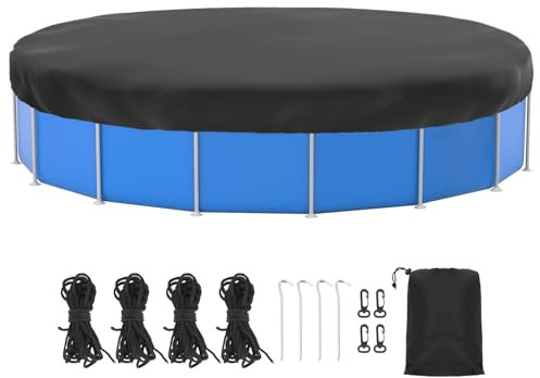 QWORK® Cobertor Piscina Redondo 366cm, Lona Cobertor Piscina, Lona Protección UV, 420D Oxford, Negro