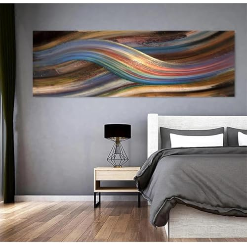 DAMAIART Dipinto su tela Astratto Arcobaleno Poster e stampe Arte murale Pittura Astratta Linea colorata Immagine per soggiorno 60x180cm Senza cornice