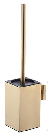 Escobilla de inodoro de acero inoxidable y soporte, montaje en pared, mango largo, juego de escobilla de inodoro cuadrada, limpiador resistente para baño, con cepillo de plástico extraíble (dorado)