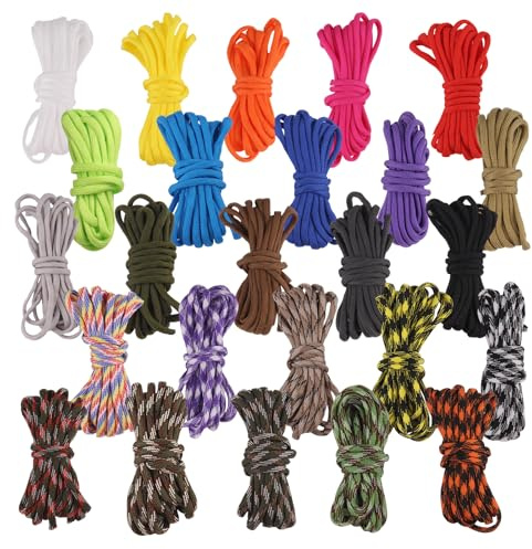 Xmart 25 Piezas Paracord 4mm Cuerda Paracord Set Paracord Combo Kits Multifunktion Cuerda Paracord 7 Core Strands Ideal para Acampar al Aire Libre la Supervivencia y Trenzar Pulseras 10 pies