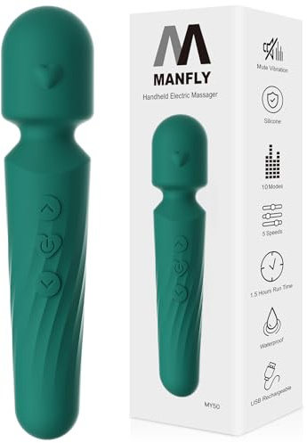 MANFLY Handheld Electric Massager, Rechargeable Multiple Speeds and Modes Waterproof Body Massage Tool (Green)