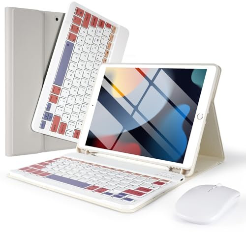 LAMA Funda con teclado y mouse para iPad de 10.2 y 10.5 pulgadas (9ª 2021/8ª 2020/7ª 2019, Air 3 2019, Pro 2017), teclado inalámbrico desmontable
