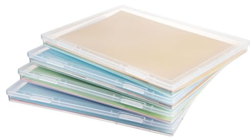 CraftGenes A4 Papier Aufbewahrungsbox - Set mit 4 transparenten Kunststoff-Aktenboxen mit Deckel - Leichter Organizer für Bastelpapier, Dokumente, Karton, Fotos & Bürobedarf