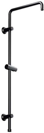 JOHO Barre de douche en acier inoxydable, Colonne de douche avec Support mural réglable compatible avec les trous de perçage existants, 91 cm avec support de douchette, Noir mat