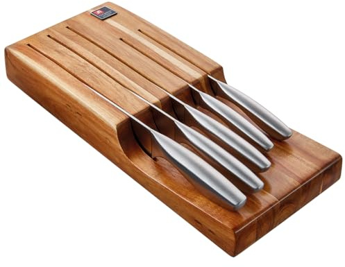 Richardson Sheffield FORME Bloc à couteaux pour tiroir, lot de 5 pièces, bois d'acacia de haute qualité, avec 5 couteaux de cuisine en acier inoxydable pour un rangement sûr et peu encombrant