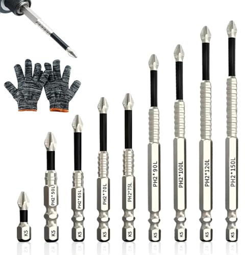 9PCS High Magnetic Drill Bit Set,Professional Magnetic Drill Bits for Electric Tools, Anti Slip Screwdriver Bits, Precision Hardened Steel Drill Screwdriver Bits Set for Impact Drivers & DIY Projects
