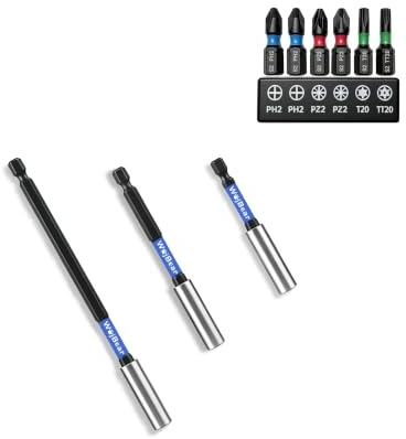 WojBear 3 PCS Magnetic Extension Bit Holder Set, 75mm 100mm 150mm, Drill Bit Holder for Impact Driver with 6 PCS Screwdriver Bits, 2*PZ2 2*PH2 T20 TT20