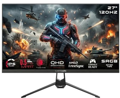 GAMEON 27 Inch 2K QHD Gaming Monitor 2560x1440 Resolution Fast IPS Panel 120Hz Refresh Rate 0.5ms Response Time Adaptive Sync HDMI 2.1 PC and Console Monitor