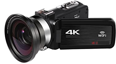 Caméra numérique Full 4K Caméscope Caméras vidéo numériques Diffusion en Direct 18X Photographie Vlogging Enregistreur Webcam Ultra HD Cadeau pour débutants(64G SD Card,with Lens)