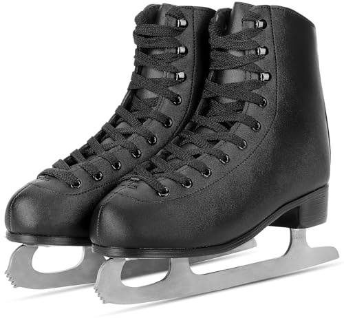 AhmyLion Eiskunstlaufschuhe für Anfänger – weiße Leder-Schlittschuhe für Damen und Herren (bestellen Sie 1 Größe größer für beste Passform)