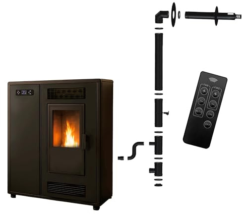 Stufa a pellet Slim Astral 12,2 kW nero Sannover + kit di installazione