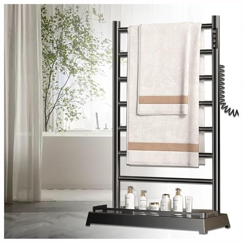 Scaldasalviette elettrico, 7 bar, con regolazione della temperatura da 35 a 70 °C, timer 24 ore, ruota universale per bagno e hotel