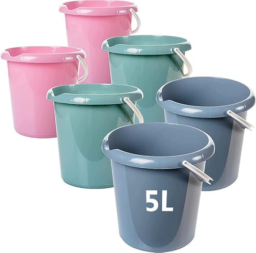 Livinja Haushaltseimer Set 6er, Putz- und Wassereimer mit Ausguss, 5L Fassungsvermögen, BPA-frei, stabile Kunststoffqualität, ergonomischer Tragegriff, Made in EU