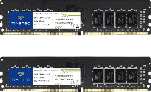 Timetec Premium 32 GB KIT (2x16 GB) DDR4 2400 MHz (PC4-2400T) PC4-19200 UDIMM für Desktop-PCs – Non-ECC Unbuffered, 288-Pin, 1,2 V, CL17 DIMM-Speichermodul