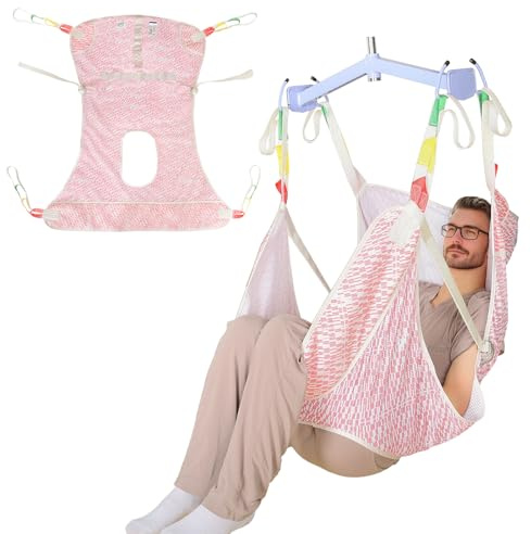 Patient Lift Sling with Commode Opening for Toileting, Full Body Hoist Sling for Elderly & Bedridden Patients, Transfer & Repositioning Shower Sling for Hoists – 500 lbs Capacity (Red, Small)