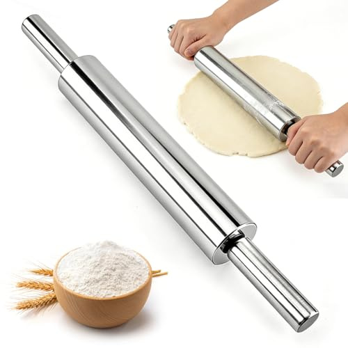 Rodillo de acero inoxidable, rodillo de 43 cm con superficie antiadherente, barra de rodillo para pizza, fondant, pasteles y más, higiénico y apto para lavavajillas