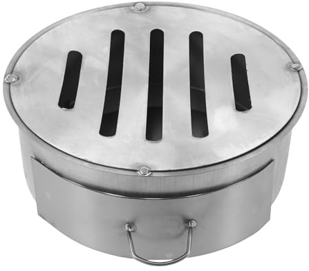 IWOWHERO Aschekasten für Kaminofen aus Eisen mit Rundem Design und Effizienter Ascheaufnahme für Kochen und Heizen mit Leicht Gleitendem Schubladensystem in Silber