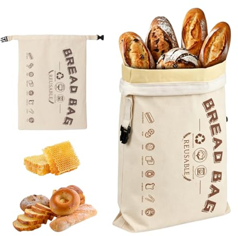 Brotmeister Brotbeutel BienenMBachs,Brotmeister BienenMBachsbeutel,MBiederverMBendbare,43×33cm,Natürliche BaumMBolle Brottasche zur Frischhaltung & AufbeMBahrung von Brot
