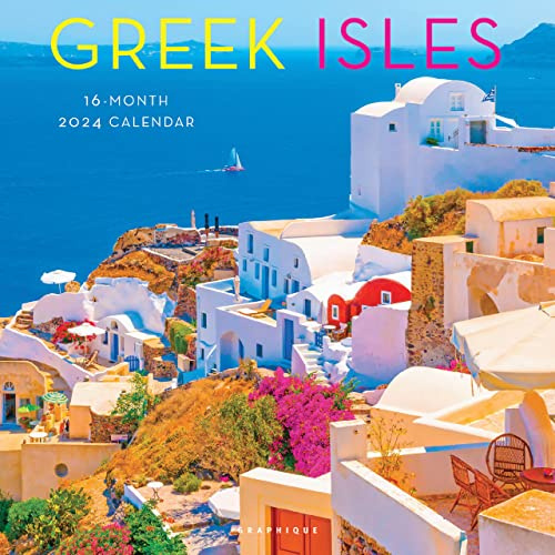 Grekiska öar | 2024 30 x 64 tum månatlig fyrkantig väggkalender | Graphique de France | Resor scenisk Santorini Korfu Kreta